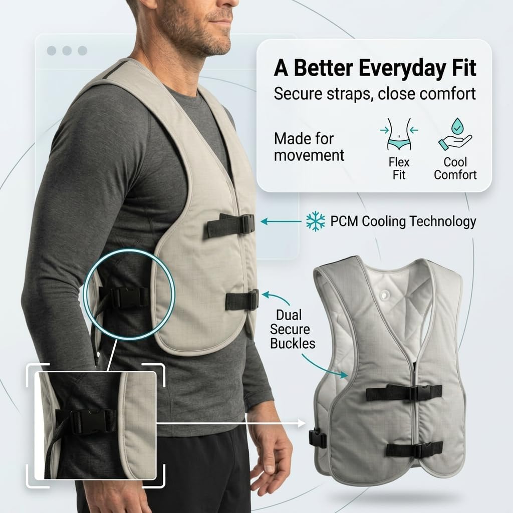 PCM Ice Vest for Men and Women - Adjustable Cooling Vest - Freezes in 30 Min - Special Phase Change Material (PCM) that Freezes Anywhere Under 64Deg - Off White
