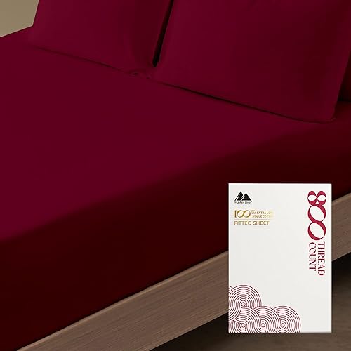 Mayfair Linen 100% Egyptian Cotton King Fitted Sheet Only - 800 Thread Count 16" Deep Pocket Fitted Sheet, Durable Sateen, All-Around Elastic, Head/Foot Side Indicators, Burgundy King Fitted Sheet