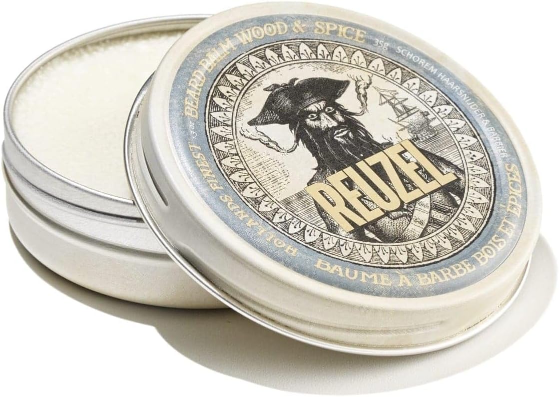 Reuzel Wood and Spice Beard Balm - Shea Butter and Argan Oil - Features a Masculine Scent - Helps to Reduce Itchiness and Beardruff - Formulated to Soften Coarse Hair and Tame Rogue Hairs - 35 g | Beard softener that tames unruly hair and reduces itch