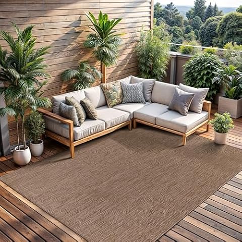 CAMILSON Outdoor Rug - Modern Area Rugs for Large Indoor and Outdoor Patios, Kitchen and Hallway mats - Waterproof, Washable, Non-Shedding, Easy-to-Clean Outside Carpet (9x12, Solid - Jute) Cover