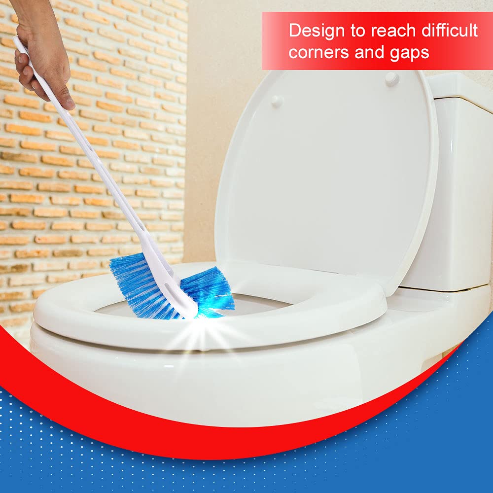 Kleeno Cello Plastic by Cello Eco Hockey Toilet Brush | Longer Handle Ergonomic Design | Angular Design to Reach All Corners | Set of 1, Blue & White - Image 5 thumbnail
