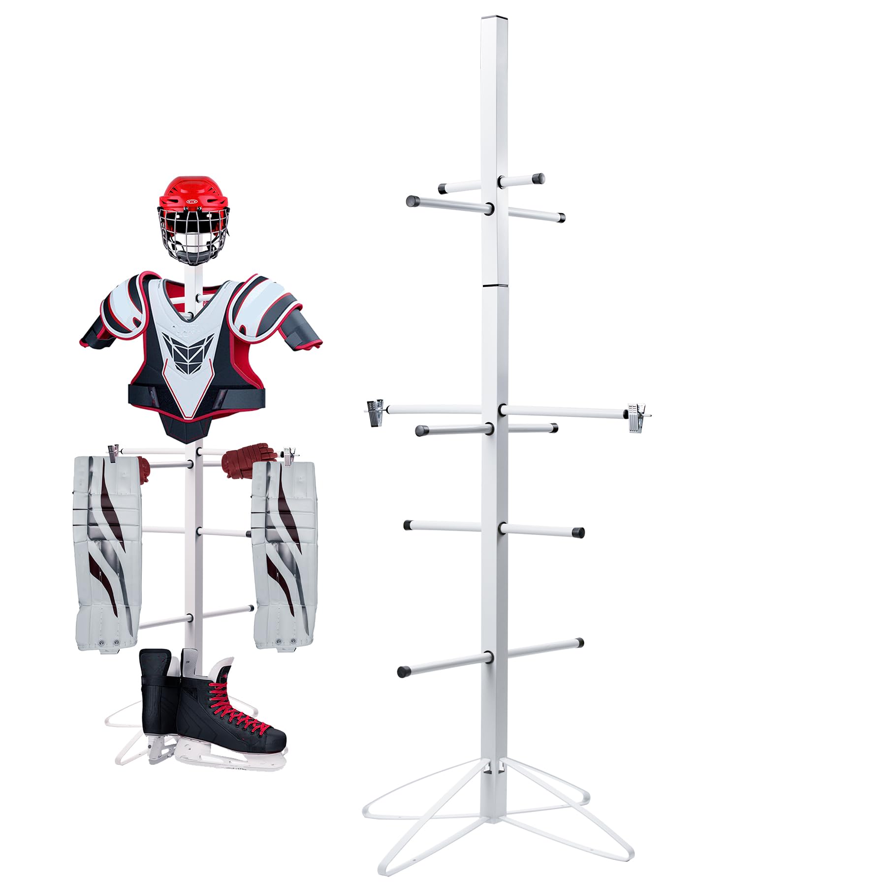 Yuluoxiang Hockey Equipment Dryer Rack Metal Hockey Wet Gear Dryer Rack Sports Gear Storage Dry Rack for Drying and Storing with 4 Hanging Adjustable Clips and Wrist Band for All Age, Easy to Assemble