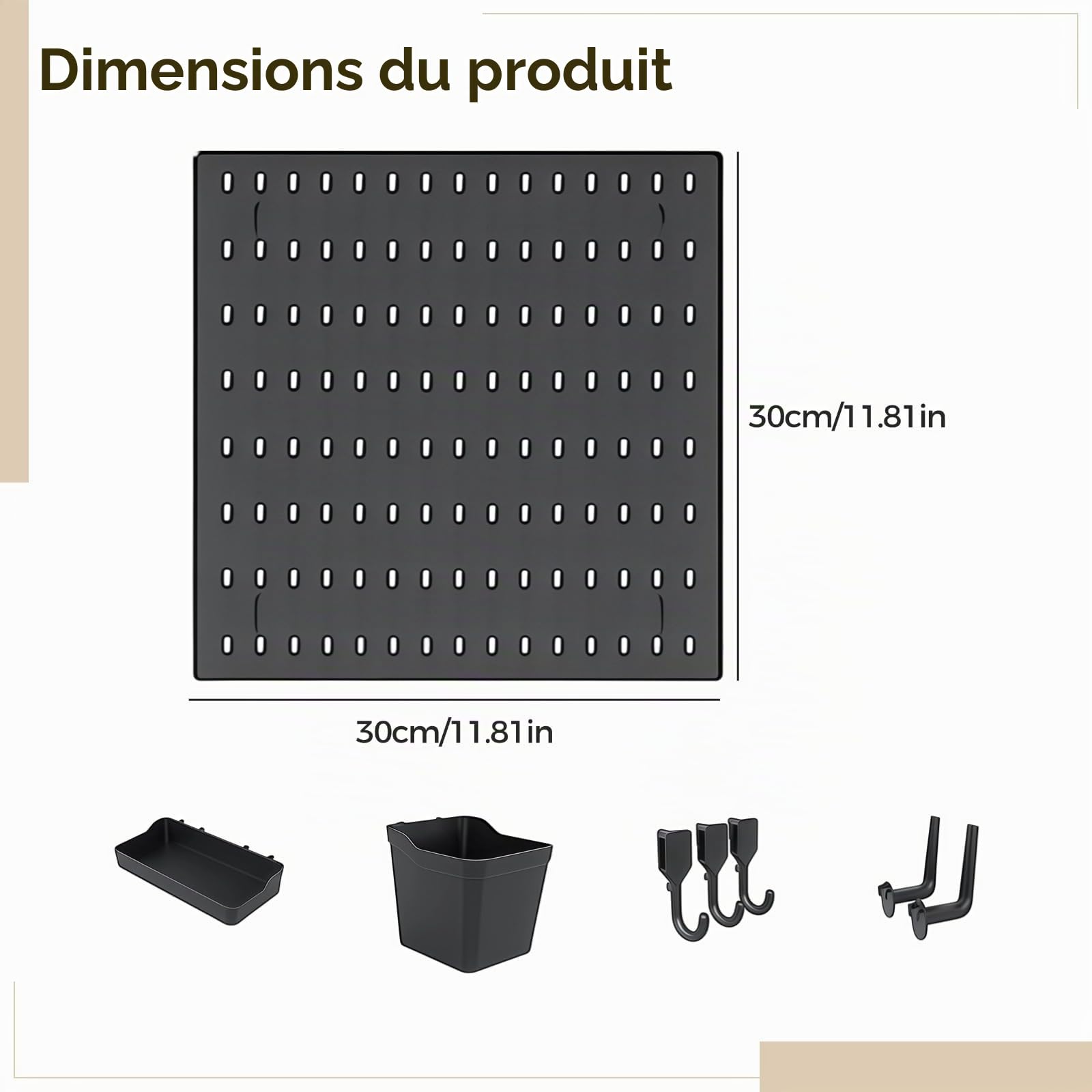 Lot de 4 tableaux perforés muraux peu encombrants avec 4 panneaux perforés, 14 crochets, 4 étagères pour le bureau à domicile