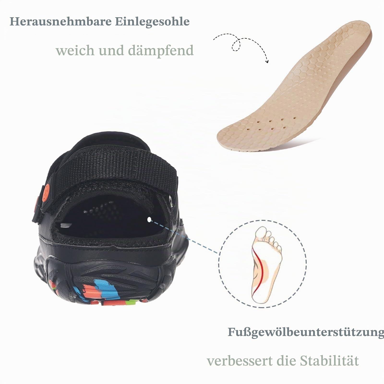 Hsyooes Barfußschuhe Herren Sportsandalen Damen Aquaschuhe Verstellbare Strandschuhe Weit Wandersandalen Schnell Trocknend Surfschuhe Sommer Schwarz EU44