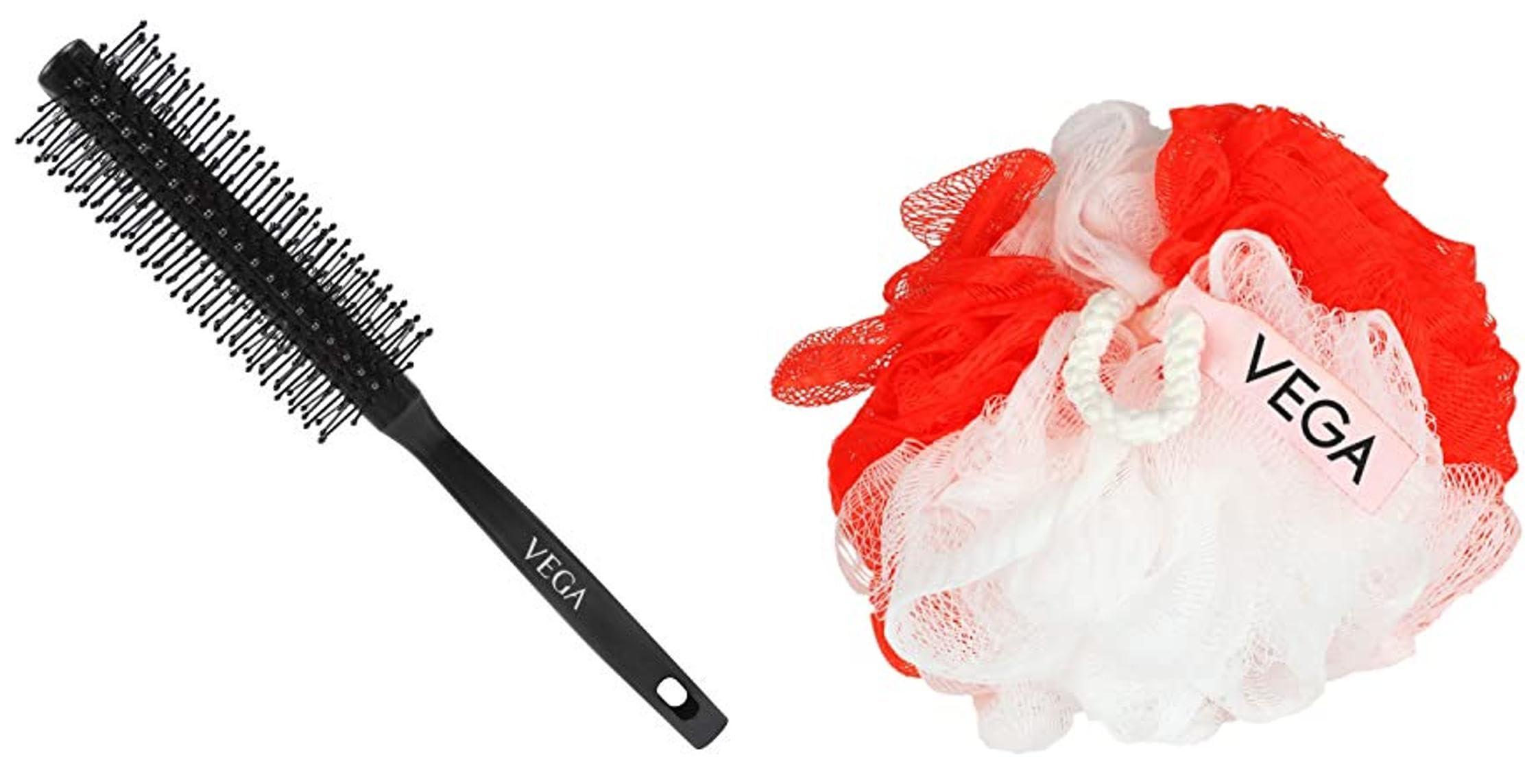 Vega Fluffy Sponge & VEGA Round Brush For Men & Women, (R3-RB), Color May Vary
