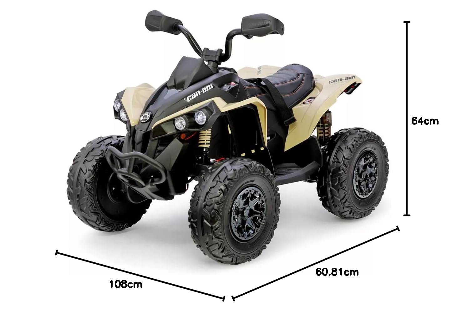 FINOOS Quad Electric Bambini 24V, Can-am Renegade, Auto Elettrica Bambini 4x4, Luci LED, 24V, Motori 4 x 200W Batteria: 24V 7Ah, Ruote morbide in Eva (Kaki)