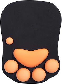 DOBAOJIA Cat Paw Mouse Pad, Ergonomic Mouse Pad, Mouse Mat with Wrist Support, Silicone Gel Mouse Pad, Cute Mouse Pad, Kawaii Mouse Pad, for Home/Office/Gaming, Mouse Mat Black & Orange