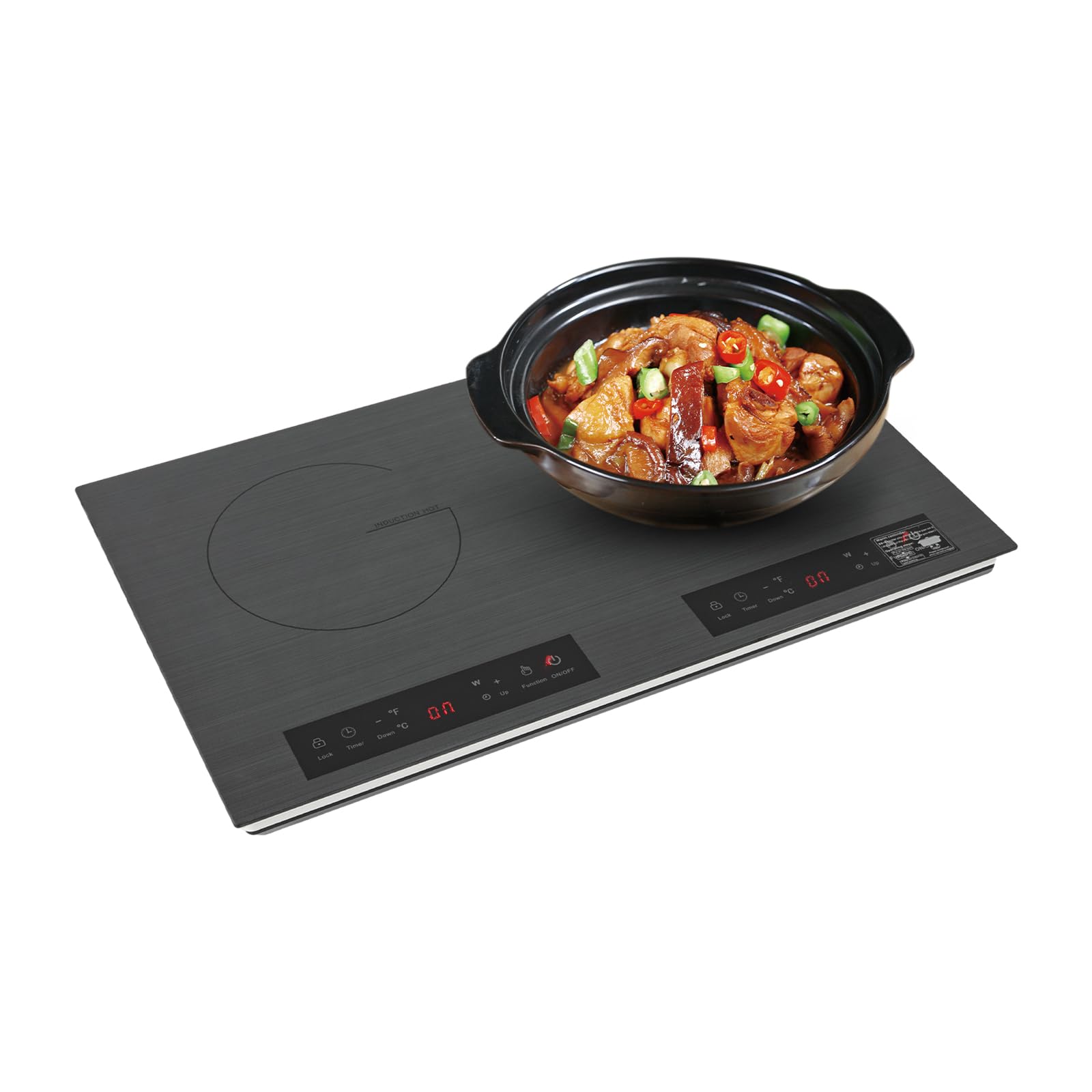 CRYBY Double Induction Cooktop, 2000W Electric Induction Cooker with LED Display, 9 Gears Adjustment, 3H Timer