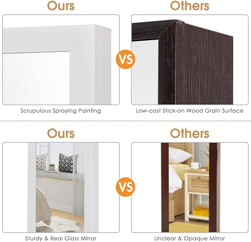 Miniatura 6 de Giantex Armario de joyería montado en la puerta con espejo de longitud completa organizador de joyas con espejo de maquillaje ranuras para