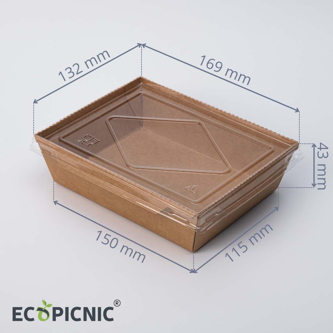 Lanchbox in Carta Kraft con Coperchio Trasparente 900 ml - Confezione da 100 Pezzi | Scatole per Alimenti da Asporto, Contenitori Monouso per Cibo, Scatole Ecologiche