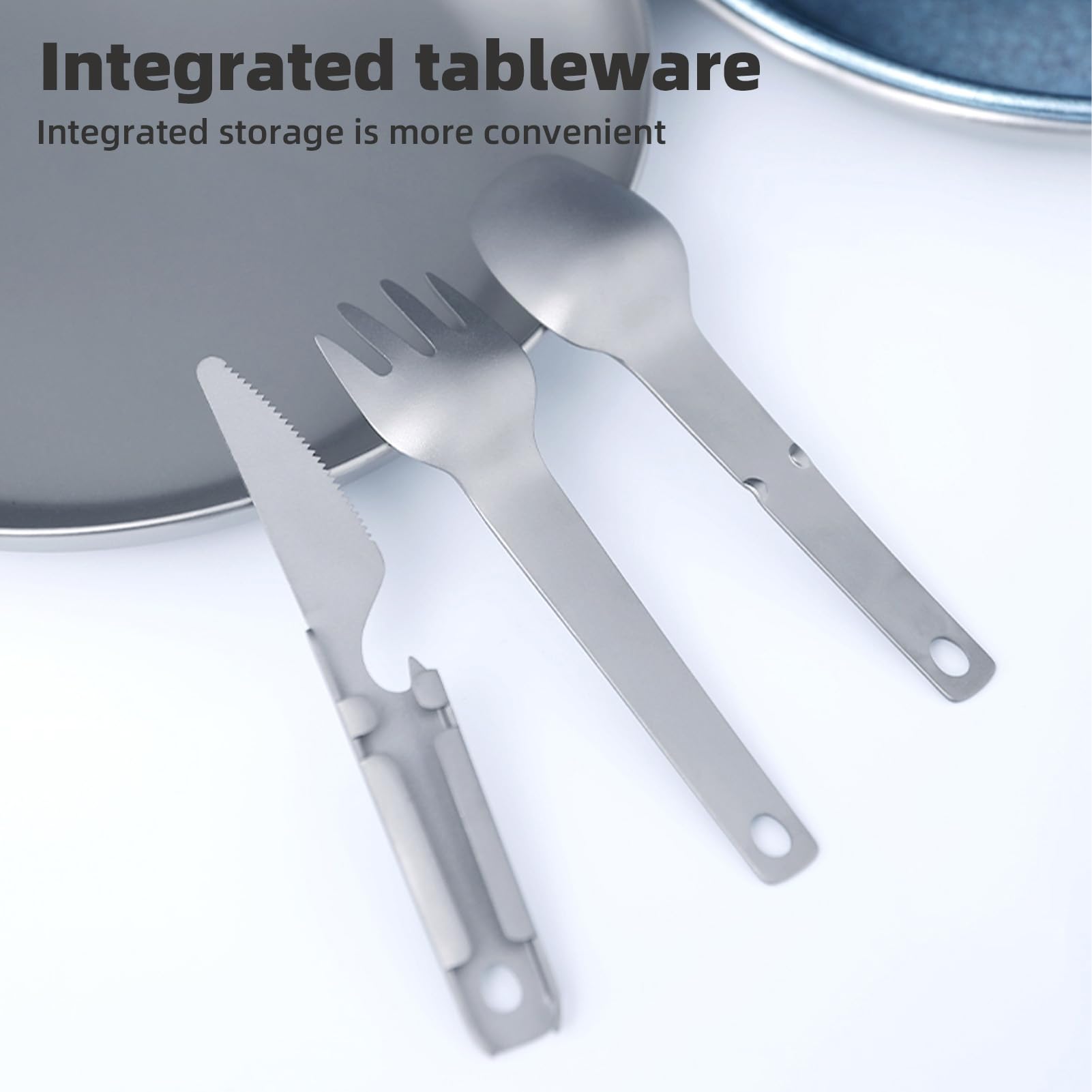 Campingteller, Titan-Grillteller, Metall-Salatteller, Ultraleichtes Outdoor-Ess-Set für Camping, Grillen, Eiskristallblau, 3-teiliger Anzug (Eiskristallblau)