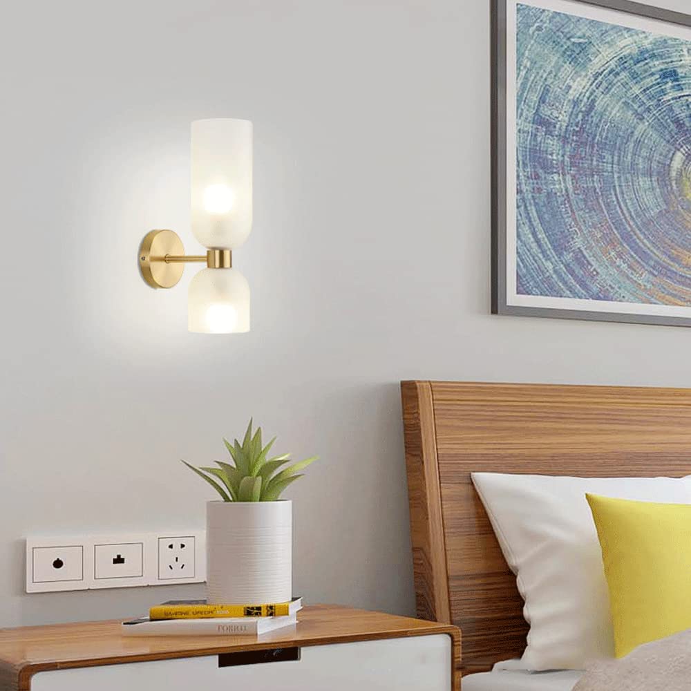 Apliques de pared for interiores, lámpara de pared de cobre for pared de fondo de TV for sala de estar simple, luces de pared de tubo de vidrio luminosas for pasillo, dormitorio, mesita de noch