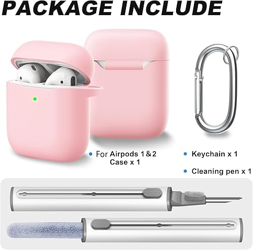 Miniatura 2 de Funda protectora de silicona suave con hebilla para AirPods, viene con bolígrafo limpio, para mujeres y hombres, compatible con Apple AirPods de 2
