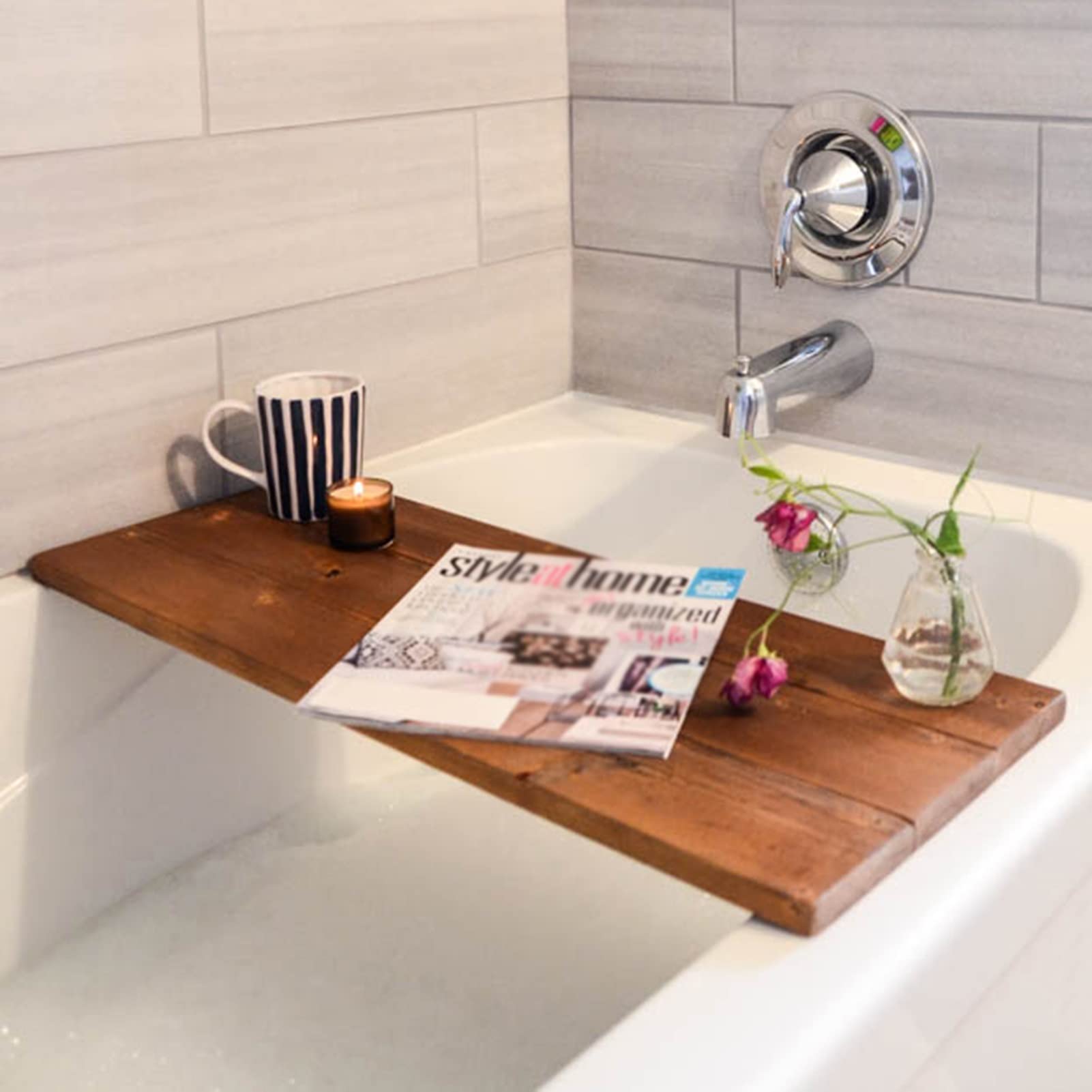 Bandejas para bañera, Bandeja de Madera para bañera, Bandeja para bañera, Estante de Almacenamiento para baño, Soporte para baño para Copas de Vino, Libros, tabletas, fácil de Limpiar