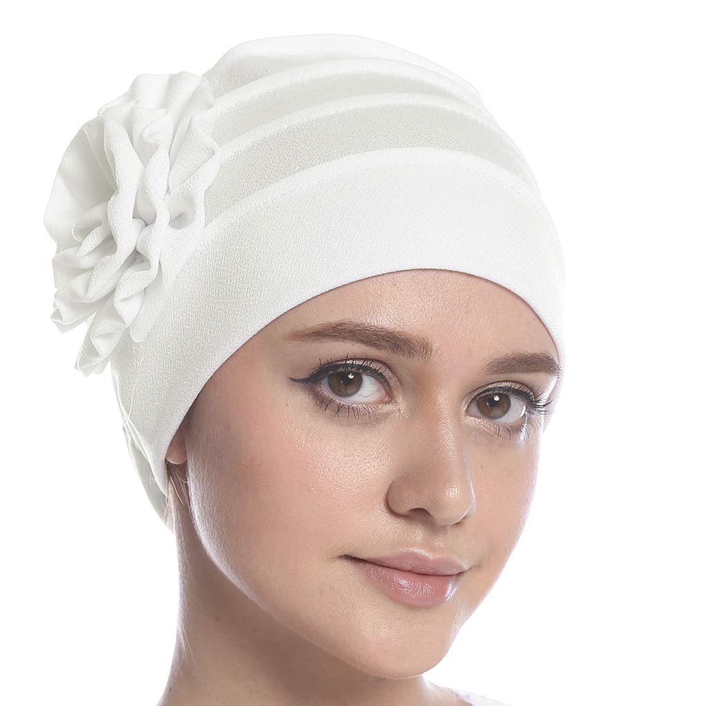 Chemo Cancer Head Scarf Hat Flower Headband Turban Cap Headwear Women Elastic Stretch Beanie Muslim Headscarf