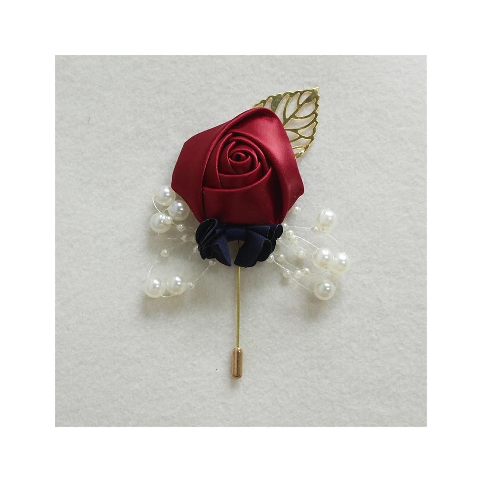 Hzomif Boho Artificial Flower Wedding Corsage 10pcs Boutonnieres Flowers Artificial Roses Fake Pearl Ivory Corsage Buttonhole Groomsmen Boutonniere for Men Wedding Accessories(Burgundy)