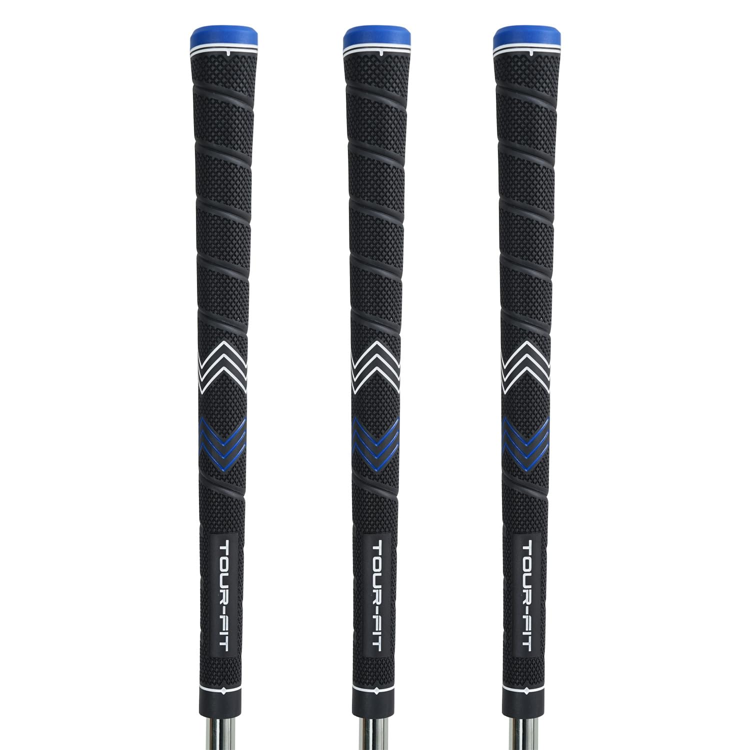 Golf Grips Tour Fit Dual Polymer Wrap 2.0 Golf Grip Free Golf Tape Super Tacky Set of 1/3/6/9/13 (Midsize, Black/Blue set of 3)