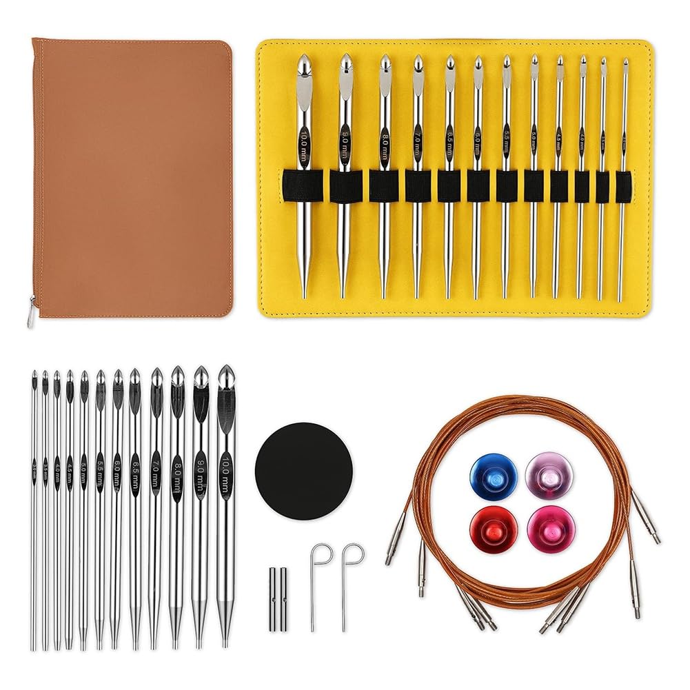 Set Di Uncinetti Tunisini VICASKY, 6 Pezzi In Alluminio, Misure 2,75-6 Mm, Leggeri E Ergonomici, Per Lana E Filato - 4