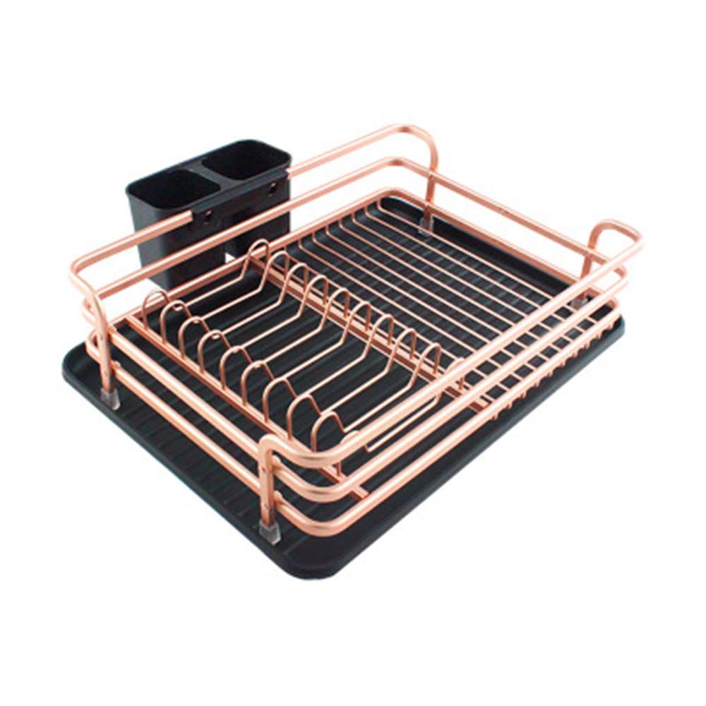 Dish Drying Rack, Aluminum Alloy Dish Drying Rack for Kitchen Counter with Dish Racks with Drainboard Dish Rack Holder Dish Drainer for Kitchen Counter,Gold,Drain Tray/Gold/Drip Tray