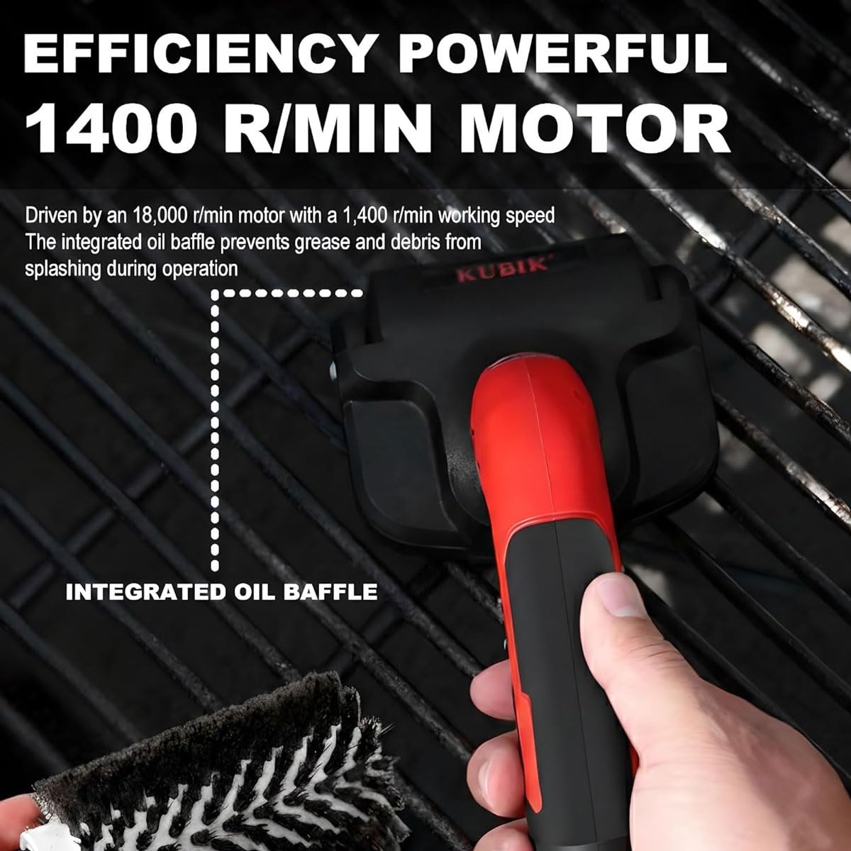 Cepillo eléctrico inalámbrico para Limpiar Parrillas de Barbacoa con Motor rotativo, 2 Cabezales, batería de 4000 mAh, luz LED, Kit para Exteriores.
