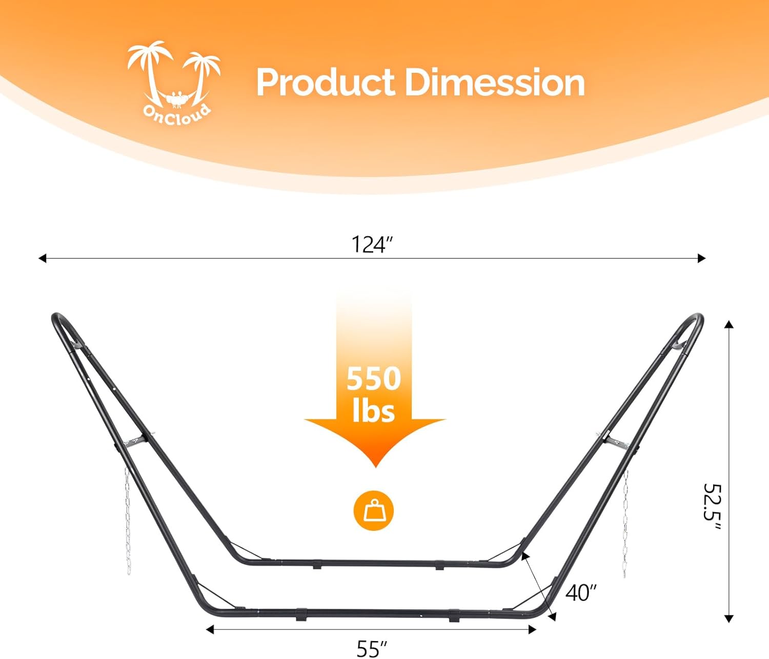 ONCLOUD Sandblasted Iron Hammock Stand only, Heavy Duty Adjustable Hammock Frame Fits Various Hammocks, Portable Double-Barrel Hammock Support for Outdoors, Patio, Garden, Yard, 550 LBS, Black
