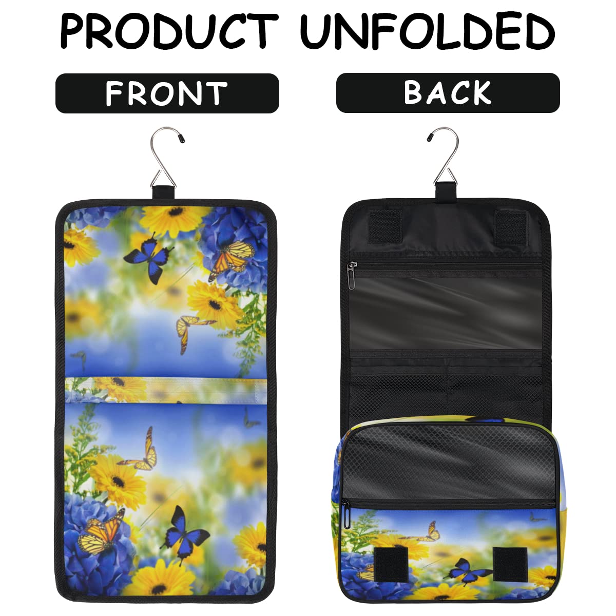 Kwiaty Motyle Podróżna Kosmetyczka Kwiaty Mycie Torba Unisex Wiszące przybory toaletowe Kosmetyczka Organizer do makijażu, wielobarwny, Jeden rozmiar