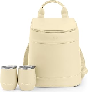 Insulated Cooler Backpack with 2 Stainless Steel Wine Tumblers – Leakproof & Spillproof Stylish Vegan Leather Picnic Cooler Bag – Lightweight & Portable – Holds 24 Cans or 6 Wine Bottles
