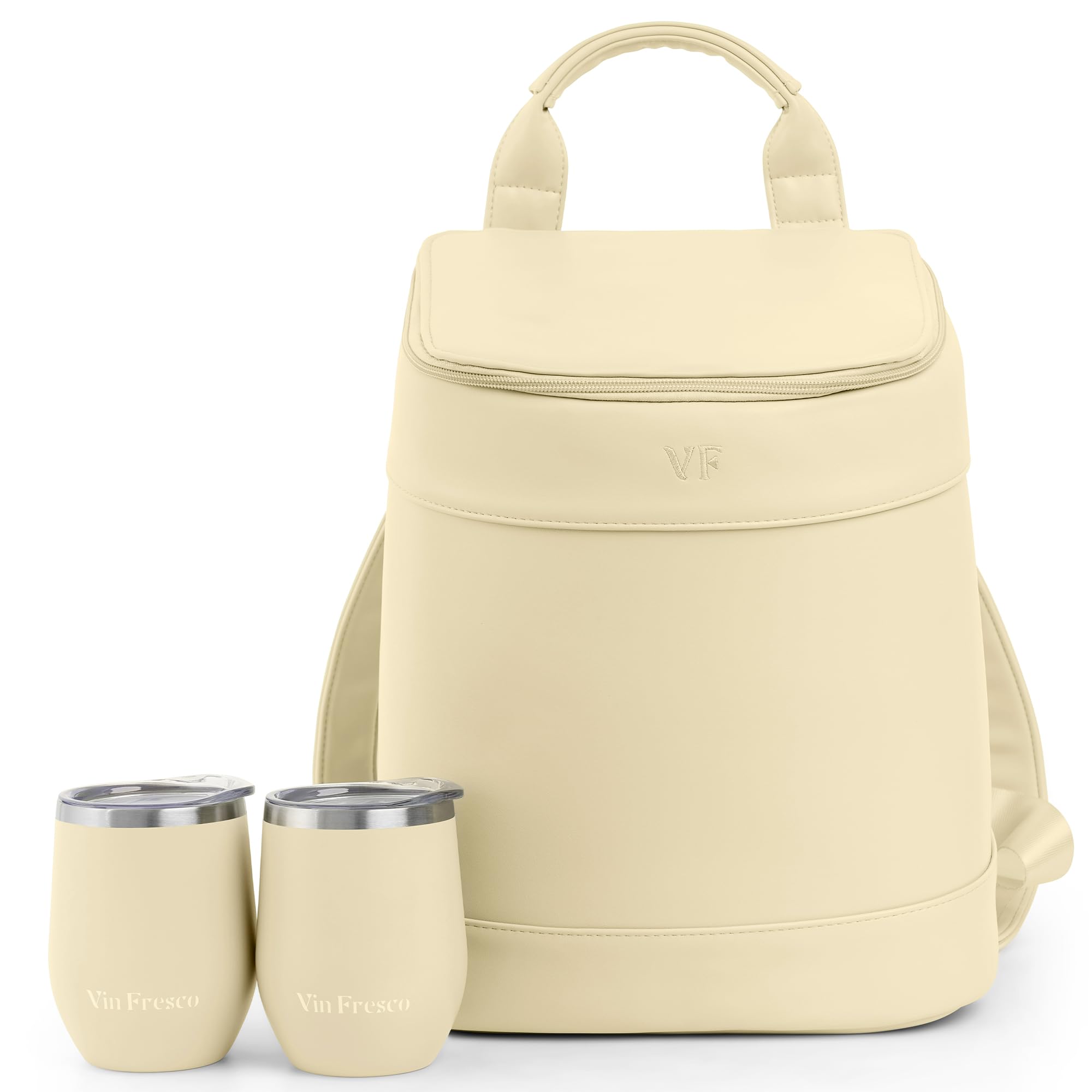 Insulated Cooler Backpack with 2 Stainless Steel Wine Tumblers – Leakproof & Spillproof Stylish Vegan Leather Picnic Cooler Bag – Lightweight &