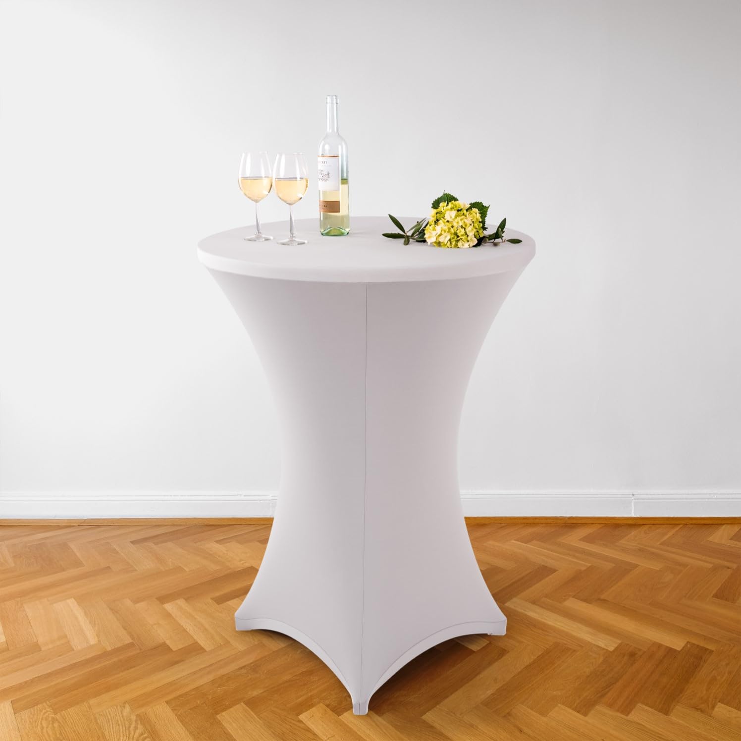 Blumtal Mantel de Mesa Redonda Ø 60-65 cm Set de 5 - Oeko-Tex Certificado - Elegantes Manteles de Mesa estirables - Funda Lavable en Lavadora Ideal para Catering o Cocteles - Mantel Blanco