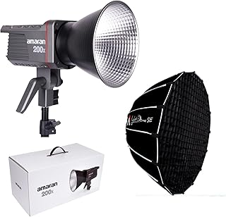 Luz de vídeo LED Bi-Color Amaran 200x + Kit Softbox Light Dome SE, 200W 2700-6500k 51600lux@1m Bluetooth App Control 9 efeitos de iluminação integrados fonte de alimentação DC/AC, tiro, feito por Ap