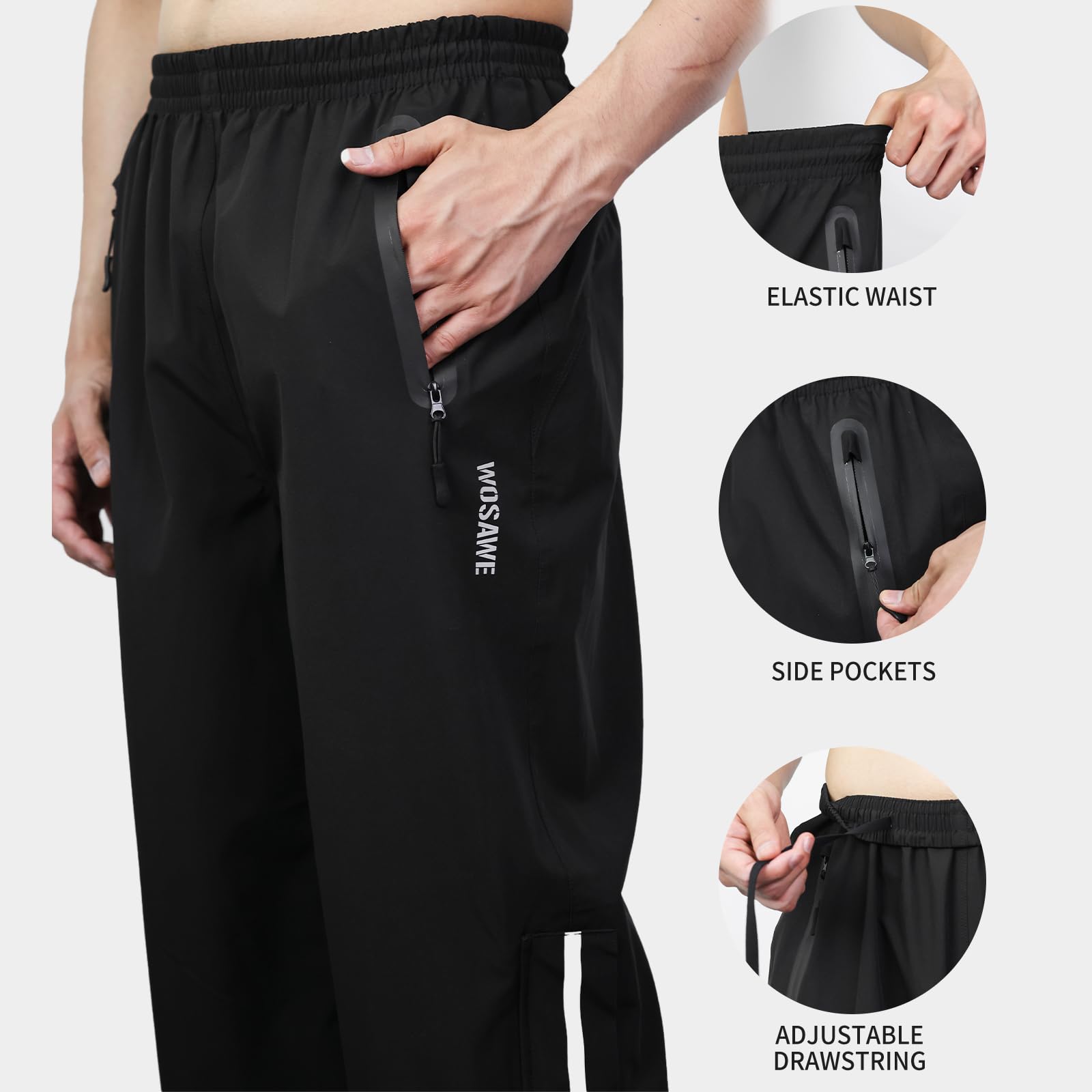 WOSAWE Pantalones impermeables unisex ligeros y transpirables para motocicleta, pantalones de lluvia resistentes al viento, pantalones de senderismo con funda para zapatos