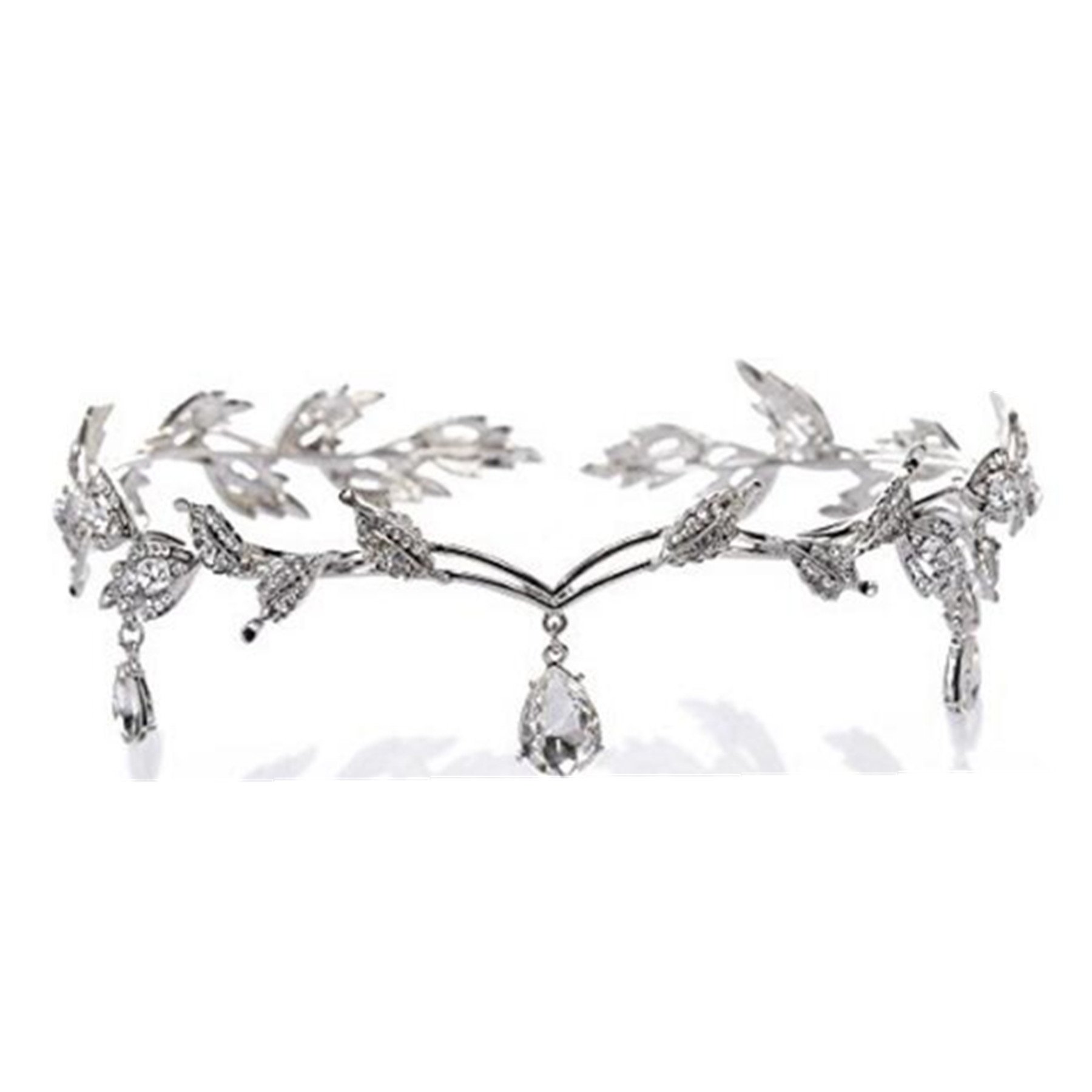 Wiipu Elegant Rhinestone Leaf Wedding Headpiece Headband Bridal Tiara Crown(B630) (silver)