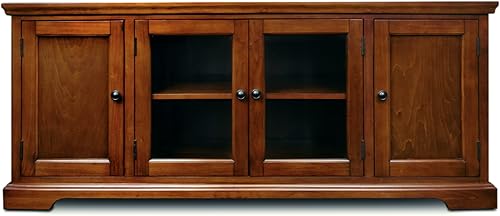 Miniatura 15 de Leick Home 82360 Soporte de TV de madera maciza Mission Oak de cuatro puertas para televisores de 65" Consola universal de TV para sala de estar,