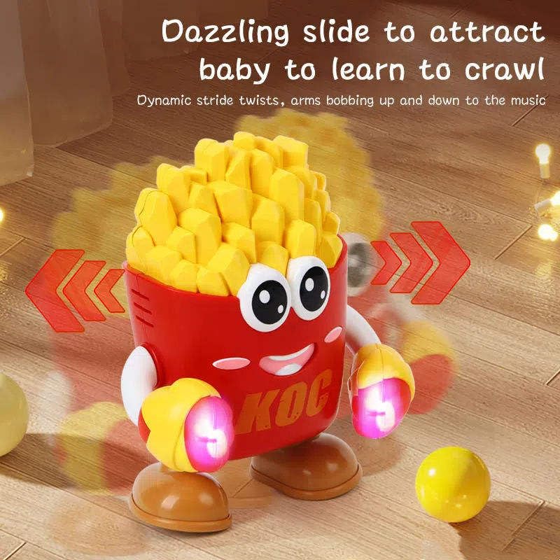 Image of WireScorts Musical Boxing French Fries Dancing Robot Toy with Music & Lights, Interactive Crawling Learning Toy with Voice Repetition for Baby, Red and Yellow