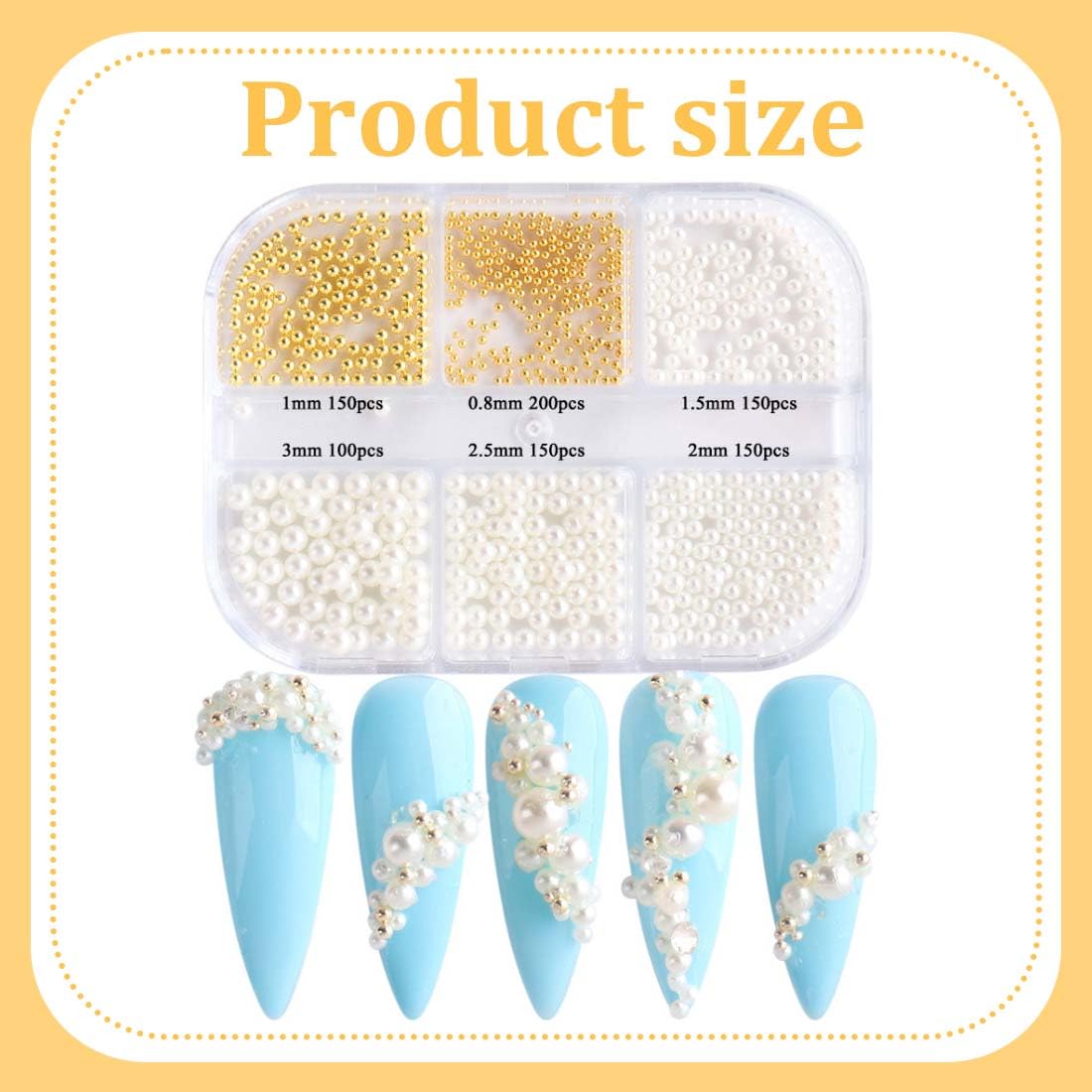 GXGM Bijoux Nail Art Perles, Couleur Or Argent Mini Nail Caviar Beads Strass Accessoires pour Nail Art Décorations décoration d'ongles à faire soi-même