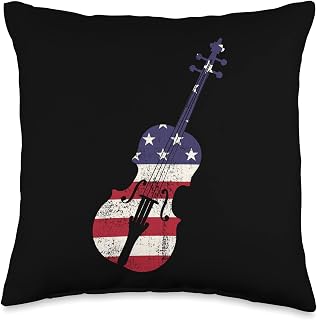 Violin USA Flag Violinist Fiddle Musician Fourth Of July Throw Pillow