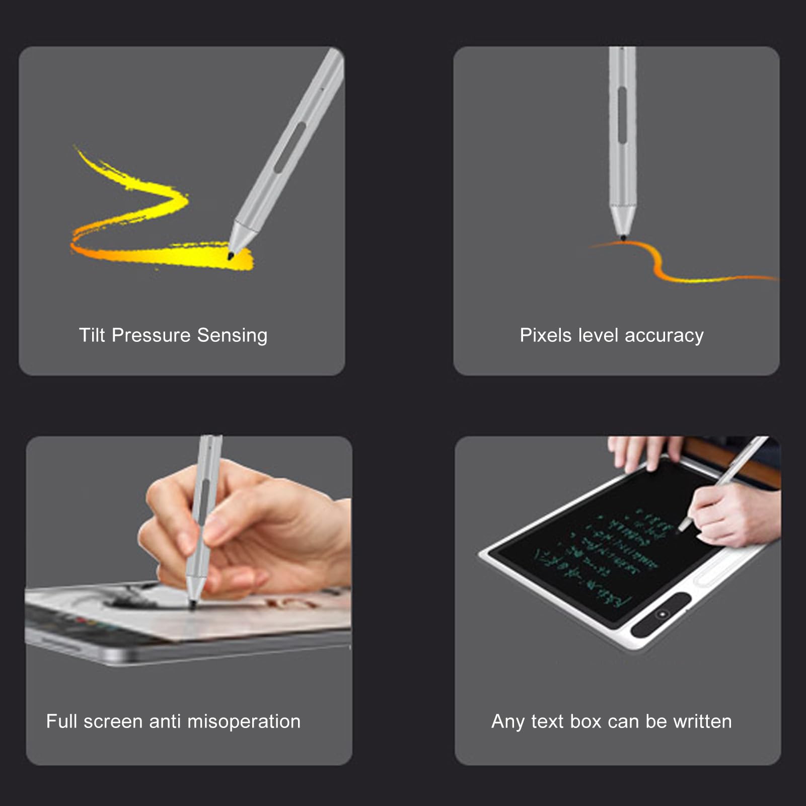 ASHATA Pennino per protocollo MPP2.0, Pennino capacitivo ricaricabile per touch screen, penna magnetica portatile, batteria integrata 130 mAh (argento)