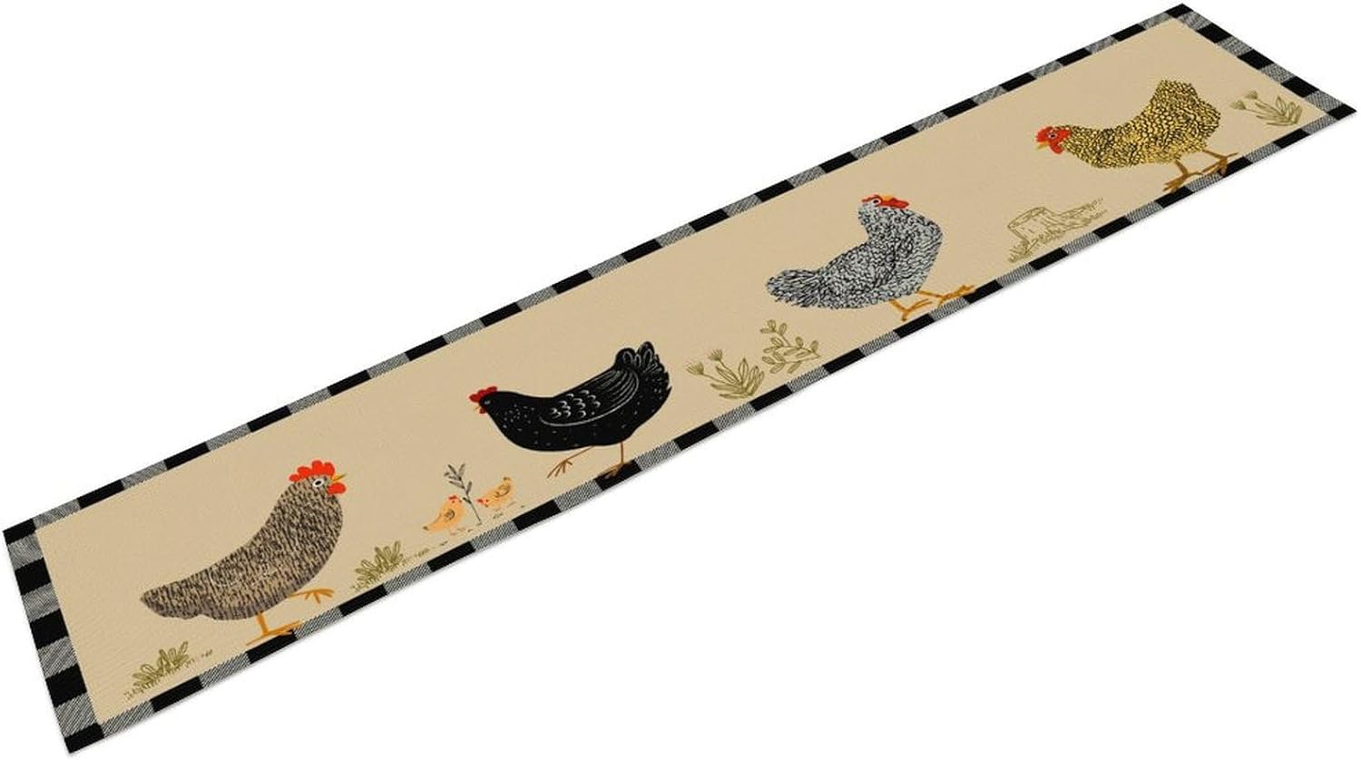 Farmhouse Roosters Chickens Table Runners, Black White Buffalo Plaid Vintage Rustic Animal Table Runner for Wedding Coffee Dining Table Party Home 13x120in