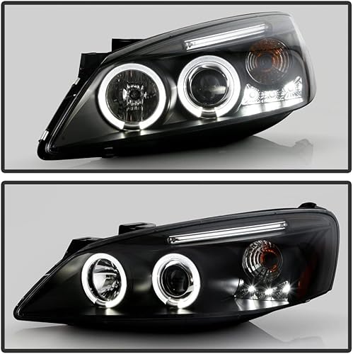 Miniatura 5 de ACANII - Para 2005-2010 Pontiac G6 sin CTF Paquete LED Halo Ring Carcasa Negra Proyector Faros Faros Izquierdo+Derecha