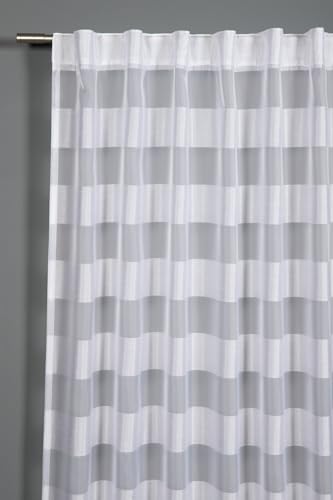 Sehlbach Cortinas confeccionadas Trabillas Ocultas, Rayas, Blanco, 140 x 245 cm Cortinas, Traslúcidas, Trabillas Ocultas, Certificado Oeko-Tex, Cinta para acortar incluida
