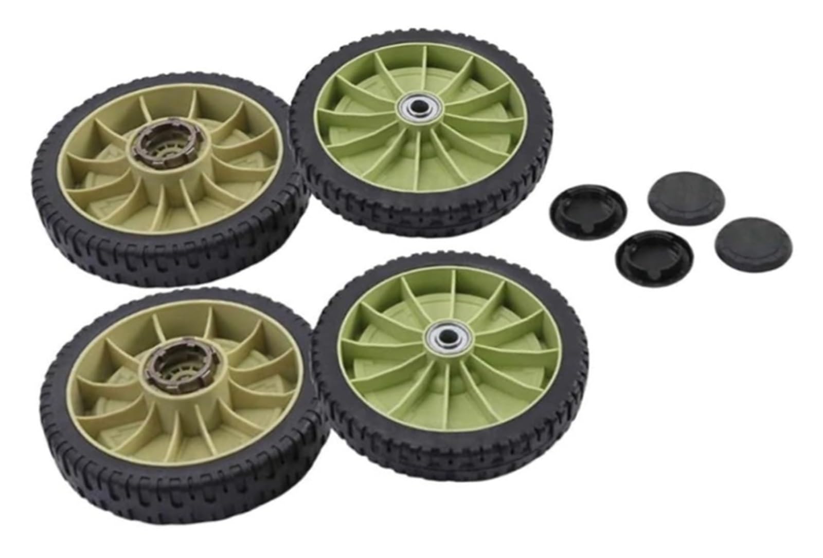Juego de ruedas delanteras y traseras de 200 mm for modelos HR214, HRU214, HRU215, HRU216D y HRU196 con cubiertas de rueda, repuesto de rueda for cortacésped.