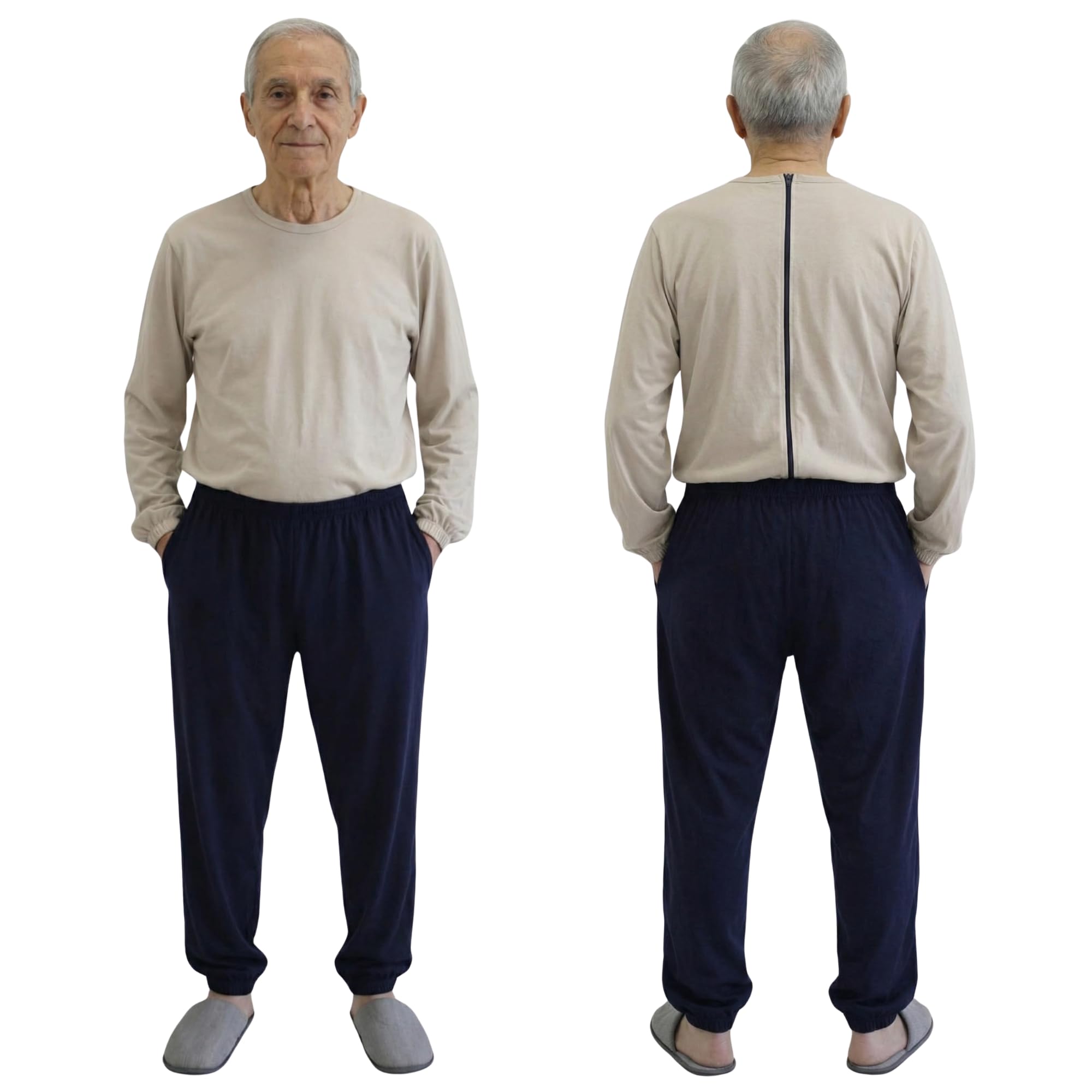 FERRUCCI COMFORT Pijama sanitario con cremallera trasera y cierre de cremallera de 100% algodón – Ideal para ancianos, incontinencia, Alzheimer y demencia, mono entero