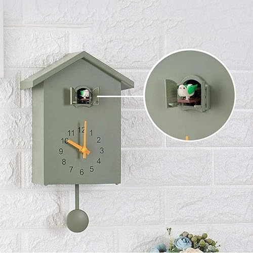 Miniatura 5 de oAutoSjy Reloj de cuco Birdhouse Cuco Reloj de pared con despertador cronometrado, reloj de péndulo minimalista para arte de pared, voces naturales