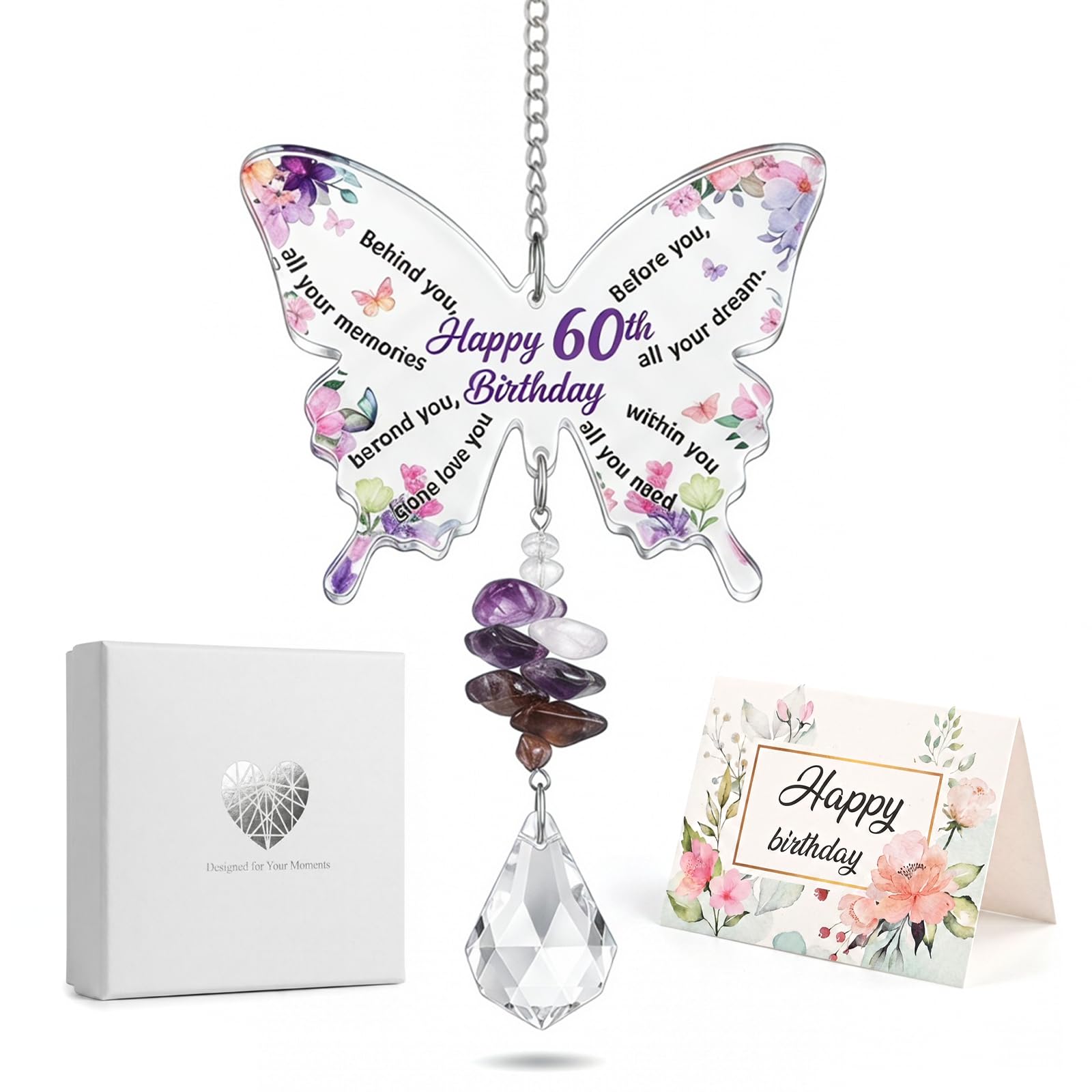60th Birthday Gifts for Women, Butterfly Crystal Suncatcher with Elegant Gift Box, Thoughtful 60th Birthday Gifts for Mum Sister Friend, Unique Keepsake Presents for Her
