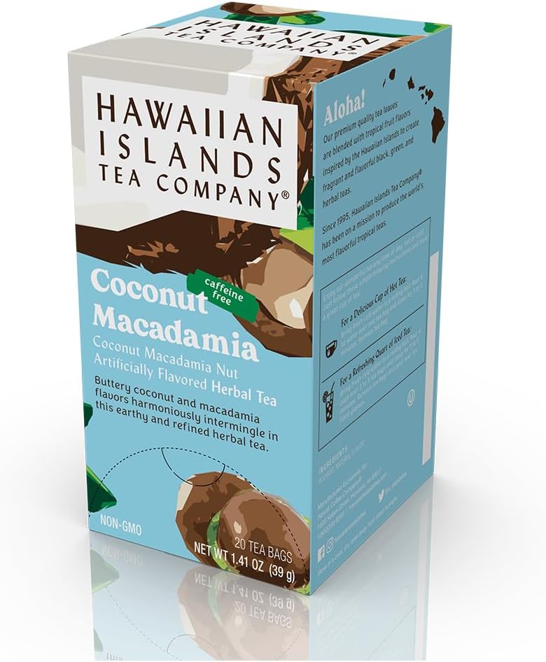 HAWAIIAN ISLANDS TEA COMPANY Coconut Macadamia Herbal Tea, All Natural - 20 Teabags (1 Boxes)