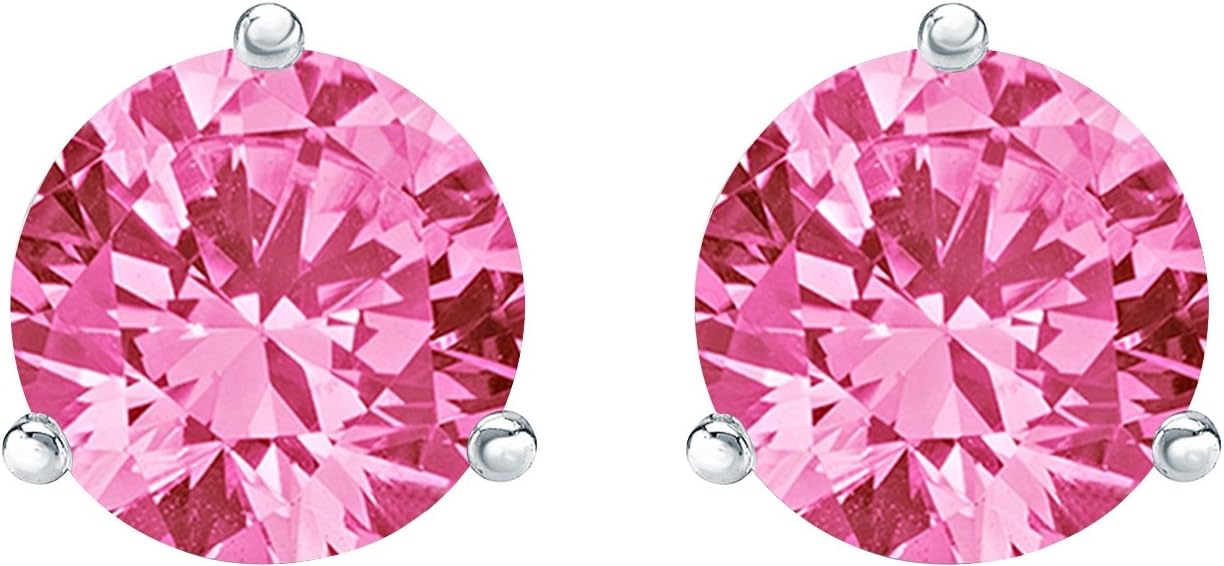 Houston Diamond District 0.5-4 Carat Total Weight Pink Sapphire Solitaire Stud Earrings for Women 3 Prong Screw Back