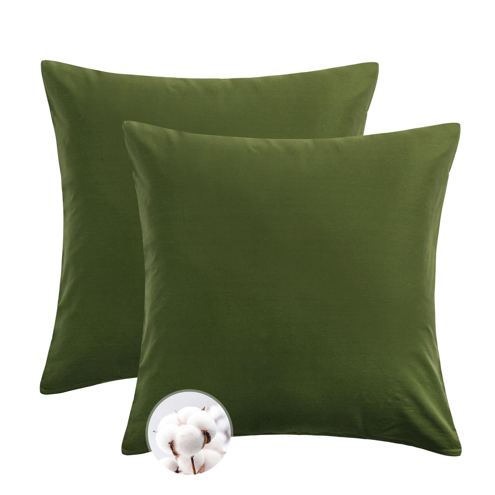 Aisbo Kissenbezug 80x80 Baumwolle 2er Set - weiche Kopfkissenbezug 80 x 80 Olivgrün mit Reißverschluss, 80x80cm Pillow Cover Pillowcase