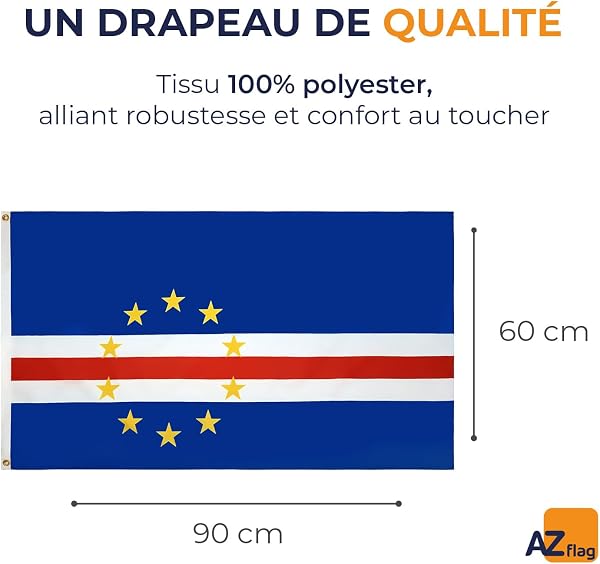 AZ FLAG - Drapeau Cap Vert - 90x60 cm - Drapeau Cap-Verdien 100% Polyester Avec Oeillets Métalliques Intégrés - Pavillon 50 g - 2