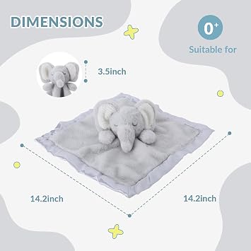Linzy Secure Elephant Lovey for Babies Soft Elephant Plush Stuffed Animal Blanket, Cute Snuggle Wildlife Elephant Comfort Snuggle Toy for Newborns, Babies & Toddlers