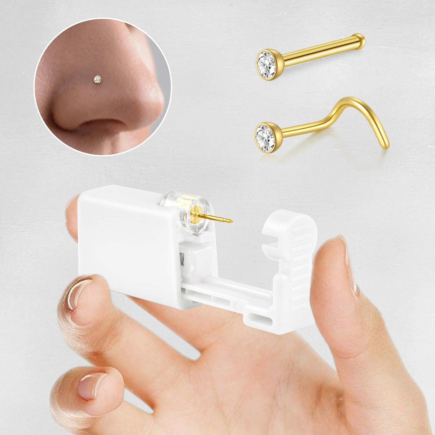 AceFun Nose Piercing Kit,4 Pack Self Nose Piercing Gun Silver Gold Disposable Safety Nose Percinging Kit with Silver Nose Rings Stud Nose Piercings Gun Kit Tool